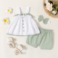 Touch The Clouds Baby Girl 100% Cotton 3pcs Jacquard Sleeveless White Top and Green Shorts with Headband Set White image 1