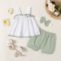 Touch The Clouds Baby Girl 100% Cotton 3pcs Jacquard Sleeveless White Top and Green Shorts with Headband Set White image 2
