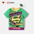 Superman Kid Boy Trendy Letter Print Short-sleeve Tee with Face Mask Green