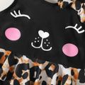 Baby Girl Leopard Bowknot Detail Ruffle Trim Spliced Cartoon Print One-Piece Swimsuit BlackandWhite