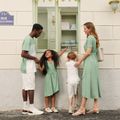 Family Matching Green Short-sleeve Tulip-Hem Dresses and Colorblock T-shirts Sets Mint Green image 2