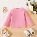 Baby Girl Solid Rib Knit Lettuce Trim Long-sleeve Top Pink image 1