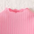 Baby Girl Solid Rib Knit Lettuce Trim Long-sleeve Top Pink image 4