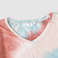 Family Matching Tie Dye Short-sleeve Twist Knot Bodycon Dresses and T-shirts Sets Colorful image 3