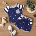 2pcs Baby Boy Allover Stars & Striped Short-sleeve Spliced T-shirt and Shorts Set Color block image 1