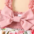 Baby Girl Ruffle Spaghetti Strap Hollow Out Bowknot Splicing Floral Print Bell Bottom Jumpsuit Pink image 3