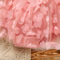 2pcs Baby Girl 95% Cotton Pink Waffle Long-sleeve Ruffled Collar 3D Floral Mesh Romper Dress with Headband Set Pink