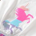 Kid Girl Unicorn Sequin Embroidered Layered Mesh Splice Flutter-sleeve Dress White
