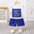 2pcs Toddler Boy Trendy Letter Print Patchwork Sleeveless Tee and Shorts Set Color block