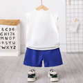 2pcs Toddler Boy Trendy Letter Print Patchwork Sleeveless Tee and Shorts Set Color block