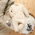 Baby Boy/Girl Solid Rib Knit Mock Neck Long-sleeve Jumpsuit with Pocket Apricot image 1