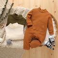 Baby Boy/Girl Solid Rib Knit Mock Neck Long-sleeve Jumpsuit with Pocket Apricot image 2