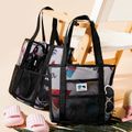 Portable Mesh Shoulder Tote Bag Travel Beach Bag for Mom and Me Black image 4