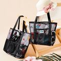 Portable Mesh Shoulder Tote Bag Travel Beach Bag for Mom and Me Black image 1