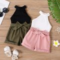 2pcs Baby Girl Keyhole Back Halter Top and Roll Up Hem Shorts Set Pink image 1