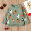 Toddler Girl Floral Strawberry Pattern Green Sweater Green