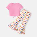 Wonder Woman 2pcs Toddler Girl Letter Print Short-sleeve Pink Tee and Allover Print Flared Pants Set Pink image 2