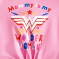 Wonder Woman 2pcs Toddler Girl Letter Print Short-sleeve Pink Tee and Allover Print Flared Pants Set Pink image 3