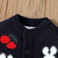 Toddler Girl Cherry Rabbit Pattern Button Design Knit Sweater Deep Blue image 3