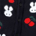 Toddler Girl Cherry Rabbit Pattern Button Design Knit Sweater Deep Blue image 4