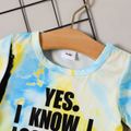 2pcs Baby Boy/Girl Letter Print Tie Dye Short-sleeve T-shirt and Ripped Denim Shorts Set Multi-color