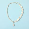 Shell and Faux Pearl Decor Necklace for Girls White