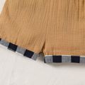 100% Cotton 2pcs Baby Boy Bow Tie Decor Plaid Short-sleeve Shirt and Crepe Suspender Shorts Set Blueblackwhite image 5