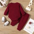 2pcs Baby Boy/Girl Solid Cable Knit Long-sleeve Romper and Pants Set WineRed