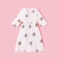 Allover Floral Embroidery White V Neck Half-sleeve Tassel Chiffon Dress for Mom and Me White image 2