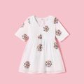 Allover Floral Embroidery White V Neck Half-sleeve Tassel Chiffon Dress for Mom and Me White image 5