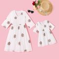 Allover Floral Embroidery White V Neck Half-sleeve Tassel Chiffon Dress for Mom and Me White