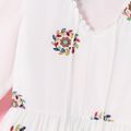 Allover Floral Embroidery White V Neck Half-sleeve Tassel Chiffon Dress for Mom and Me White image 3