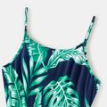 Family Matching Allover Palm Leaf Print Cami Dresses and Short-sleeve Tops Sets royalblue