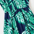 Family Matching Allover Palm Leaf Print Cami Dresses and Short-sleeve Tops Sets royalblue