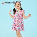 PAW Patrol 2pcs Toddler Girl Allover Print Ruffled Button Design Sleeveless Dress and Headband Set Pink