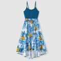 Family Matching Allover Tropical Plant Print & Solid Spliced Cami Dresses and Short-sleeve T-shirts Sets Azure