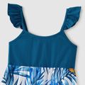 Family Matching Allover Tropical Plant Print & Solid Spliced Cami Dresses and Short-sleeve T-shirts Sets Azure