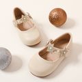 Toddler / Kid Faux Pearl Glitter Stars Decor Flats Mary Jane Shoes Beige image 1