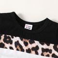 2pcs Baby Girl 95% Cotton Short-sleeve Leopard Colorblock T-shirt and Shorts Set Black image 4