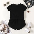 2pcs Baby Girl 95% Cotton Short-sleeve Leopard Colorblock T-shirt and Shorts Set Black image 3