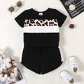 2pcs Baby Girl 95% Cotton Short-sleeve Leopard Colorblock T-shirt and Shorts Set Black image 1