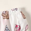 2pcs Baby Girl 100% Cotton Frill Trim Shirred Camisole and Allover Ice Cream Cone Print Shorts Set Pink image 3
