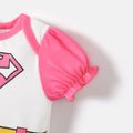 Superman Baby Girl Pink Puff-sleeve Graphic Romper DarkPink