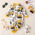 Baby Boy Allover Construction Vehicle Print Long-sleeve Jumpsuit Yellow