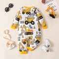 Baby Boy Allover Construction Vehicle Print Long-sleeve Jumpsuit Yellow image 3