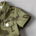 2pcs Baby Boy Allover Dinosaur Print Army Green Button Front Short-sleeve Shirt and Shorts Set Army green image 4