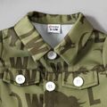 2pcs Baby Boy Allover Dinosaur Print Army Green Button Front Short-sleeve Shirt and Shorts Set Army green