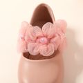Toddler / Kid Faux Pearl Flower Decor Pink Flats Mary Jane Shoes Pink image 4
