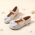 Toddler / Kid Faux Pearl Bow Decor Flats Mary Jane Shoes Light Grey