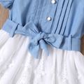 فستان مثل الرياح طفل فتاة حزام الديكور شبكة الطبقات فستان أزرق بأكمام رفرفة الضوء الأزرق image 4